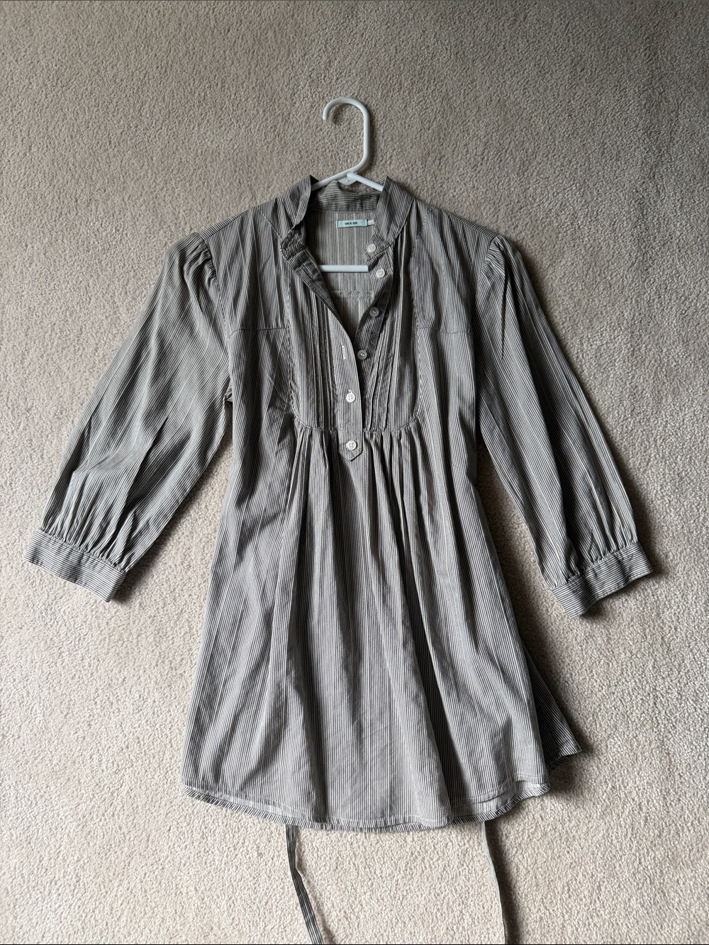 Kimchi Blue Light Gray Pinstripe Peasant Tunic Blouse